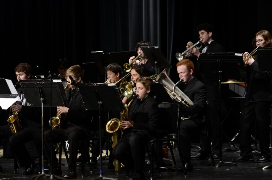 Members of the Jazz band during their piece, Impressions.
