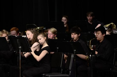 Concert band freshmen during the song, Boom and Bust.
